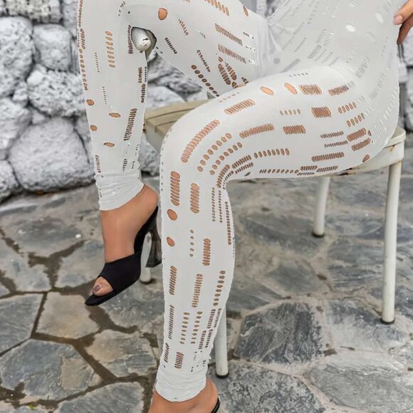 Women's Brand New High-Waisted Holey Full-Length Leggings & Are High-Waisted - Picture 5 of 6